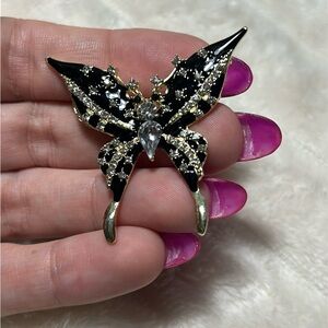 Elegant Black and Gold Butterfly Brooch